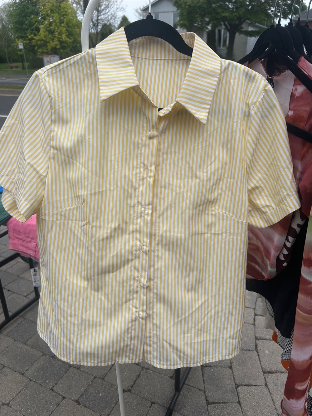 Yellow and White Striped Button-Up Shirt